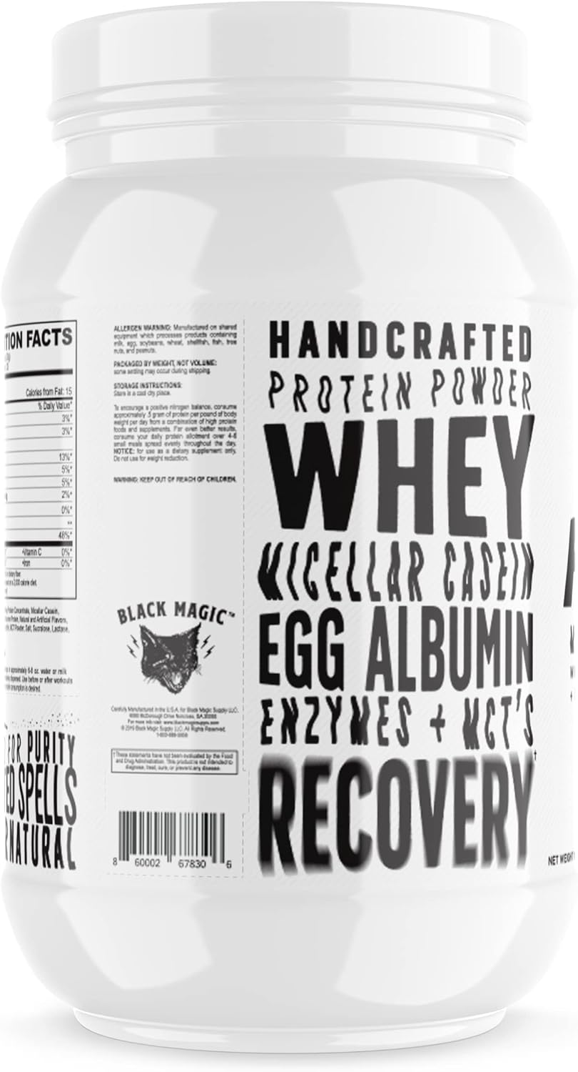 Black Magic Multi-Source Protein Powder - Whey, Egg, Casein Complex with Enzymes & MCT's - Keto-Friendly, Low Sugar - Blueberry Muffin Flavor - 24g Protein - 2 LB - Ideal for Pre/Post Workout