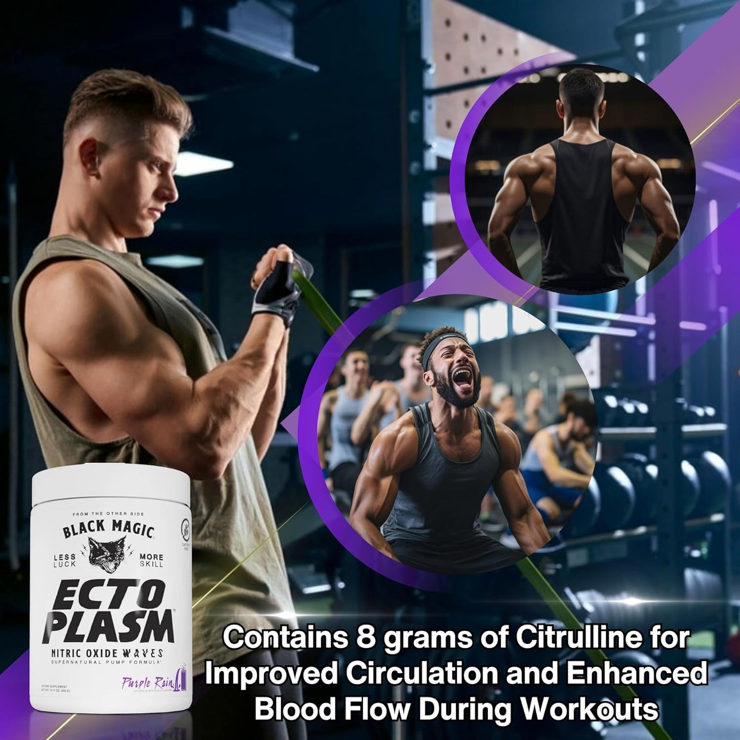 Black Magic Supply Ecto Plasm Compatible Nutrition Bundle - Purple Rain High Volume Pre-Workout Powder with Multi-Purpose Keychain - 20 Scoops Pump Supplement