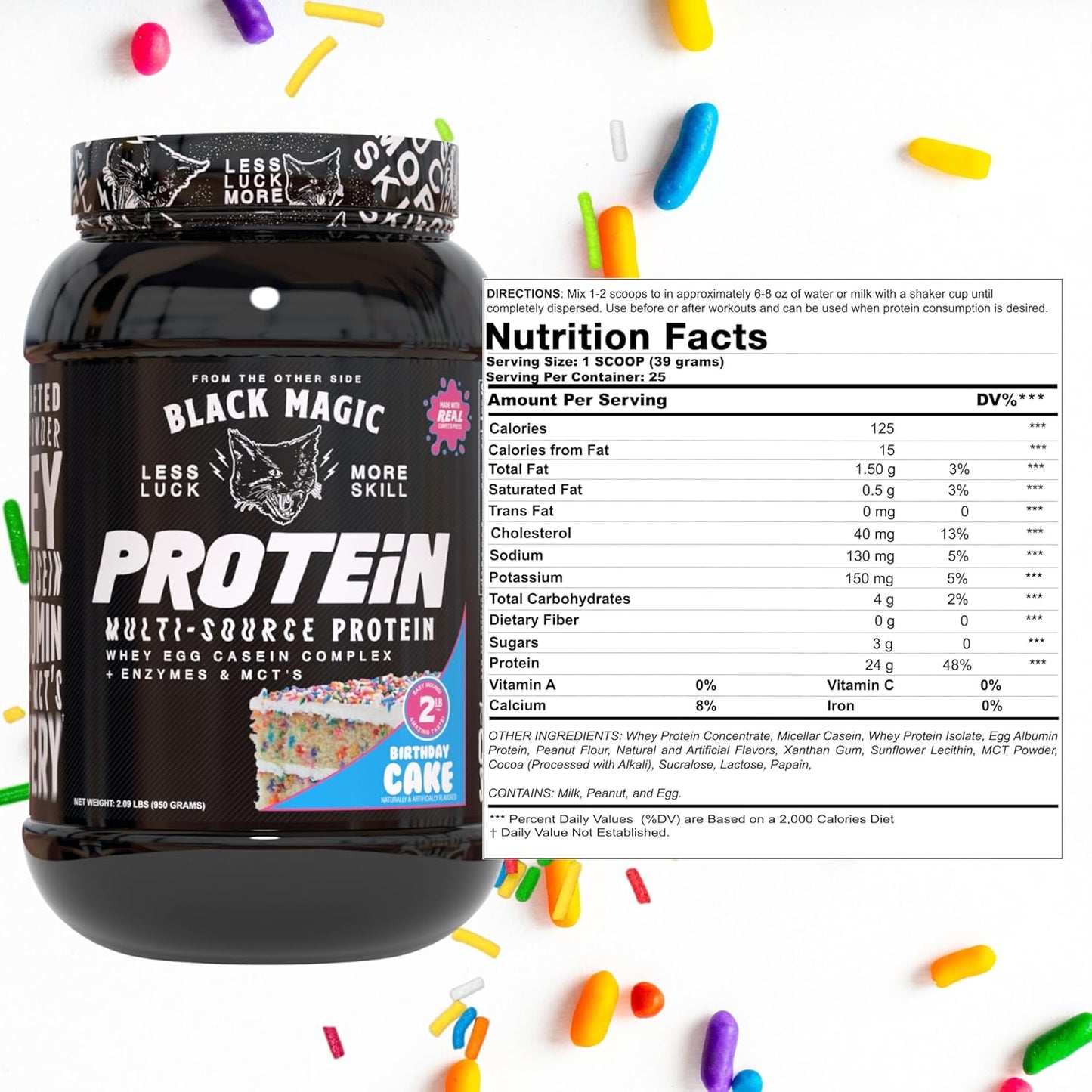 Black Magic Supply Worldwide Nutrition Bundle: Muscle Mass Gaining Protein Powder with Birthday Cake Flavor - 2 LB & Multi Purpose Key Chain