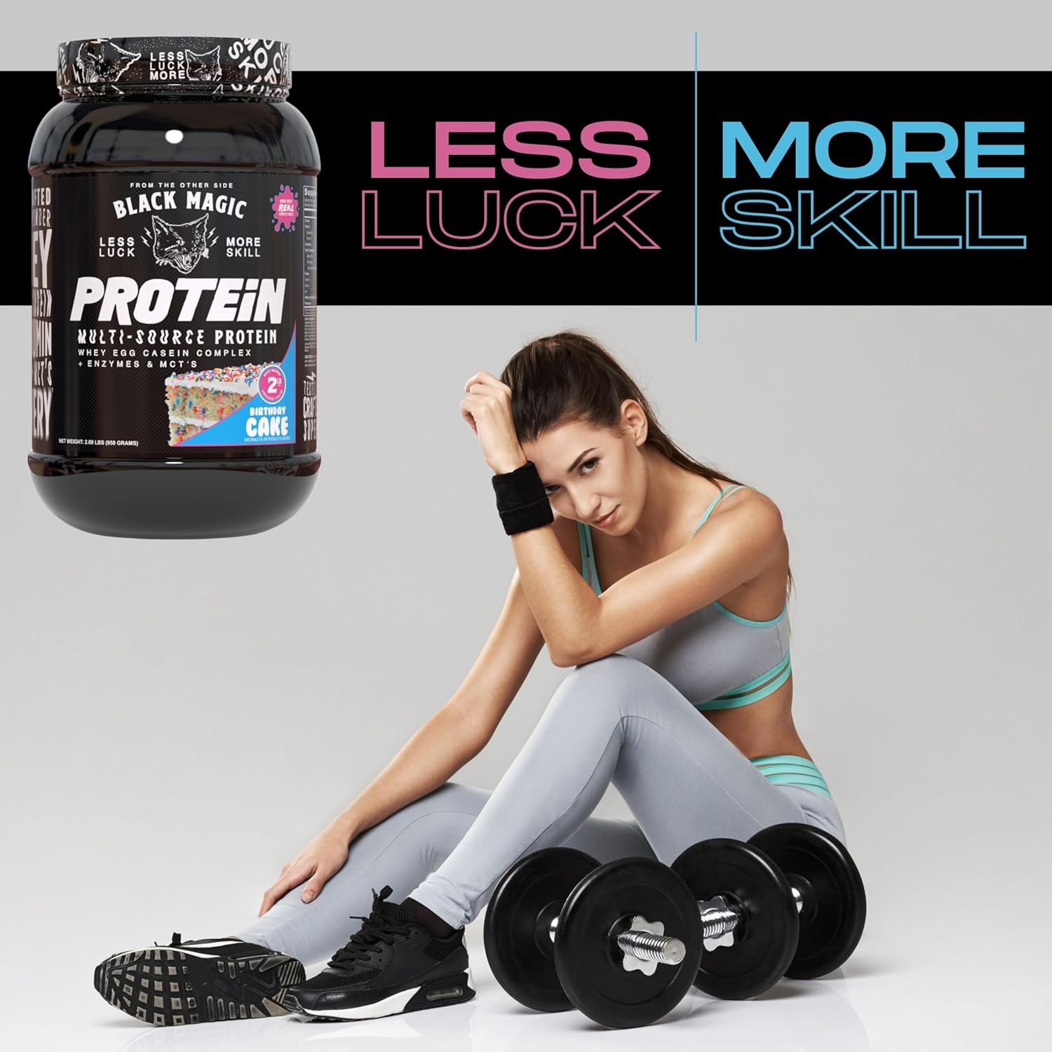 Black Magic Supply Worldwide Nutrition Bundle: Muscle Mass Gaining Protein Powder with Birthday Cake Flavor - 2 LB & Multi Purpose Key Chain