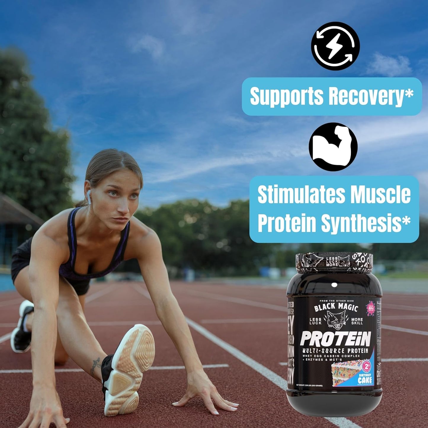 Black Magic Supply Worldwide Nutrition Bundle: Muscle Mass Gaining Protein Powder with Birthday Cake Flavor - 2 LB & Multi Purpose Key Chain