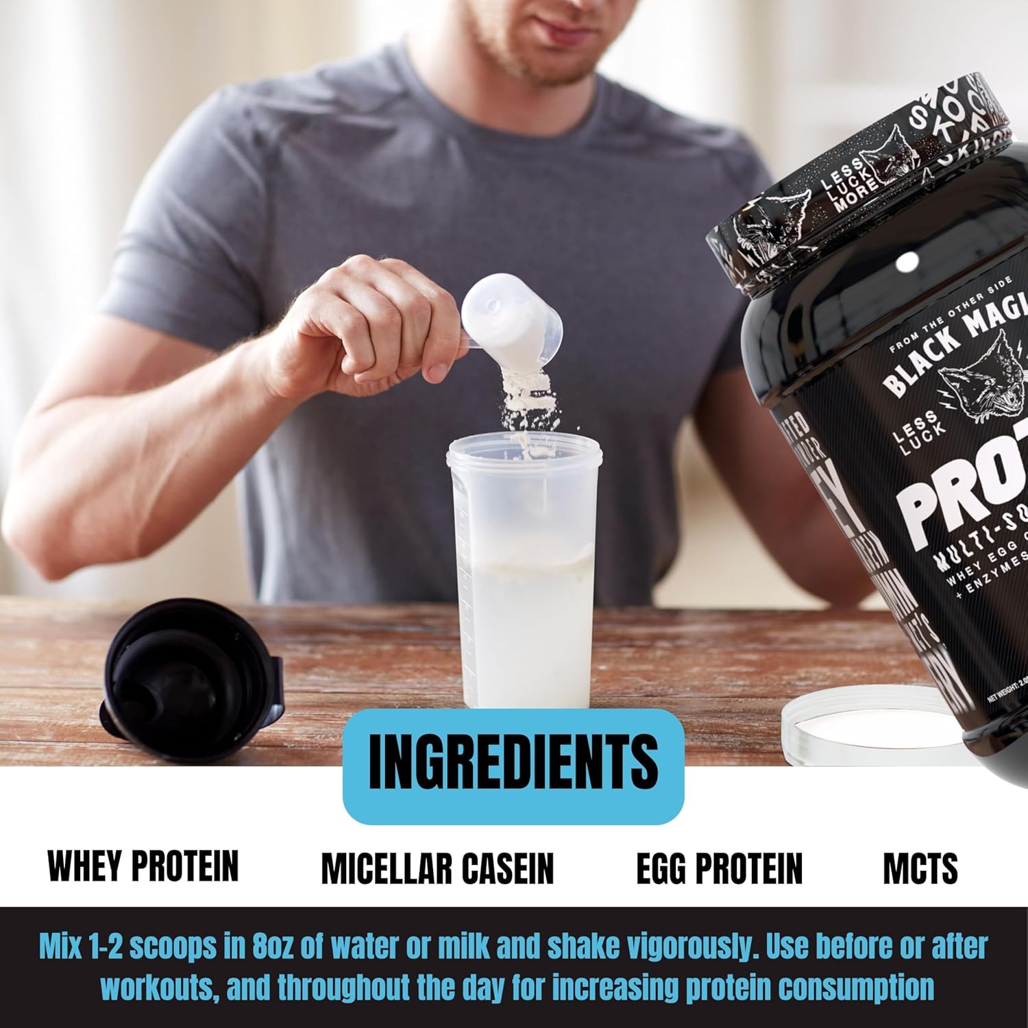 Black Magic Supply Worldwide Nutrition Bundle: Muscle Mass Gaining Protein Powder with Birthday Cake Flavor - 2 LB & Multi Purpose Key Chain