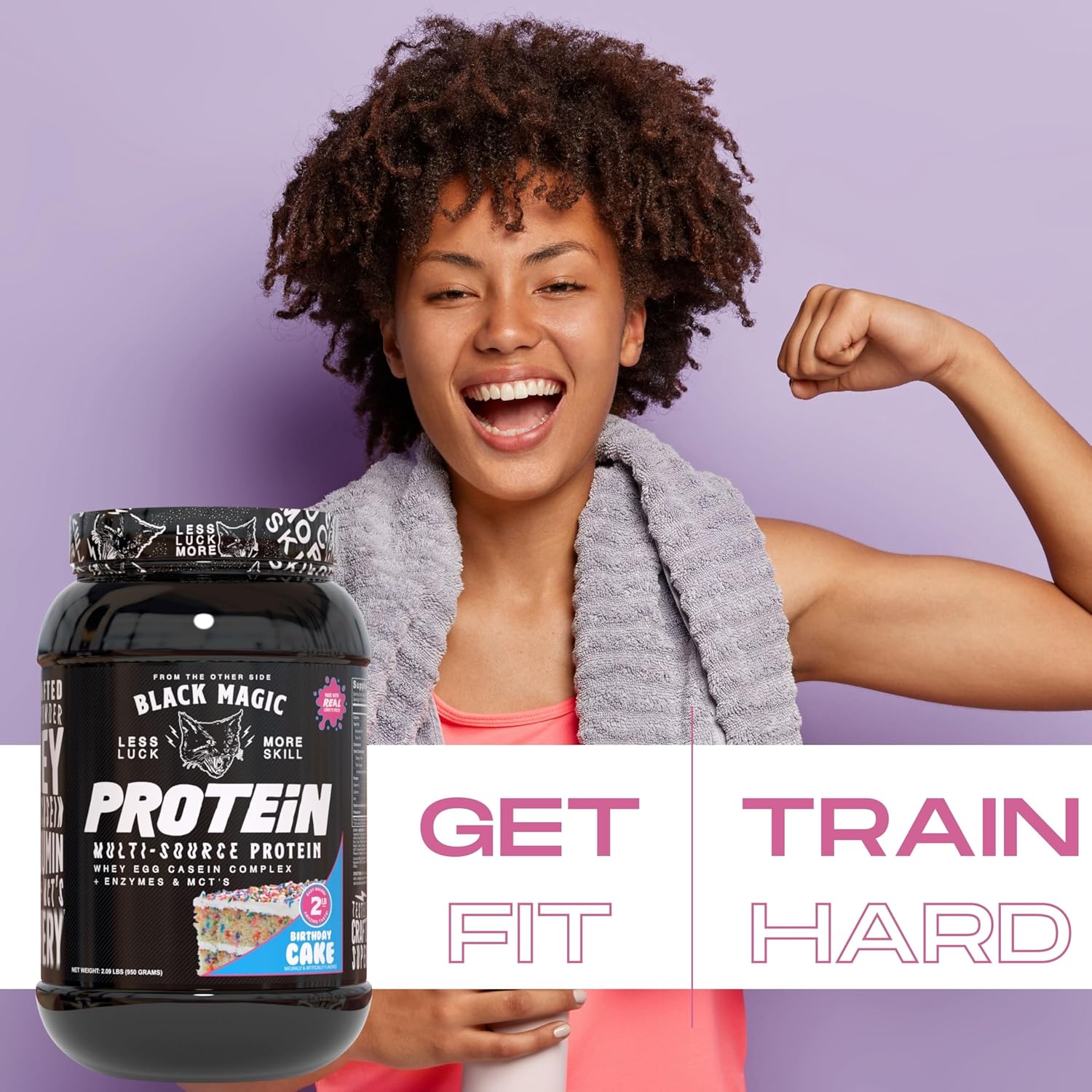 Black Magic Supply Worldwide Nutrition Bundle: Muscle Mass Gaining Protein Powder with Birthday Cake Flavor - 2 LB & Multi Purpose Key Chain