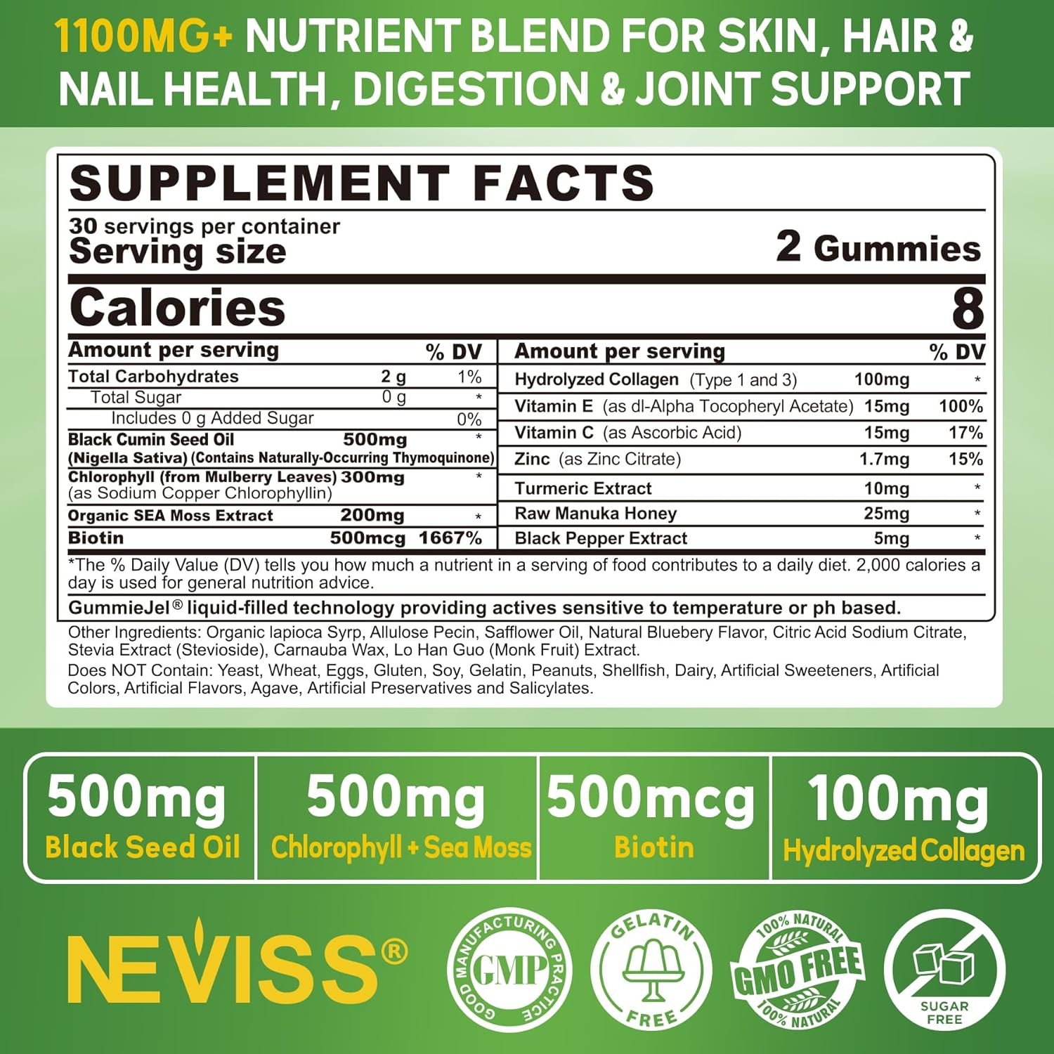 Black Seed Oil Gummies with Chlorophyll, Sea Moss, and Ashwagandha - 2000mg Sugar-Free Supplement with Magnesium Glycinate