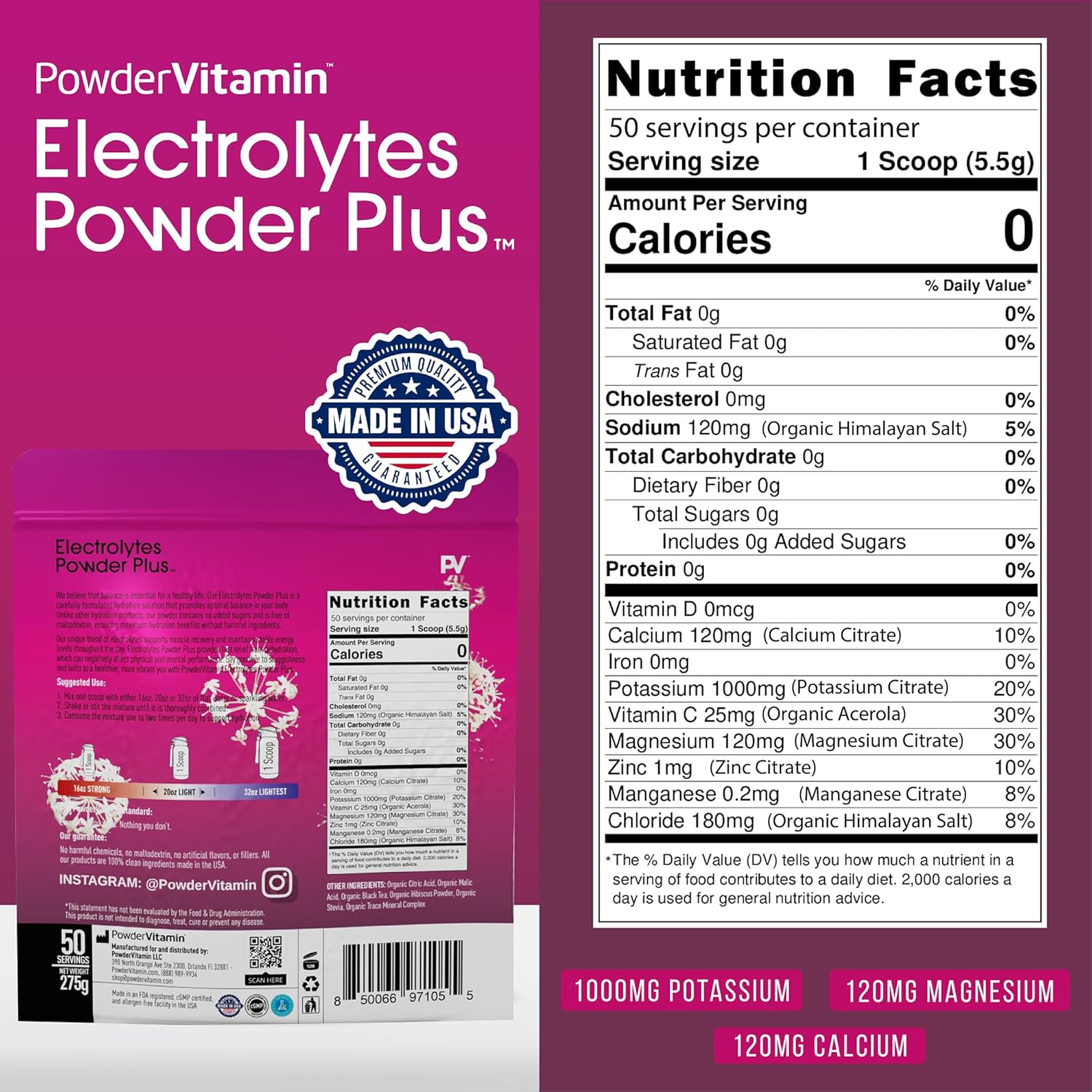 Black Tea Hibiscus Electrolyte Powder with 1000mg Potassium - Keto, Sugar Free, Hydration Powder (50 Servings)