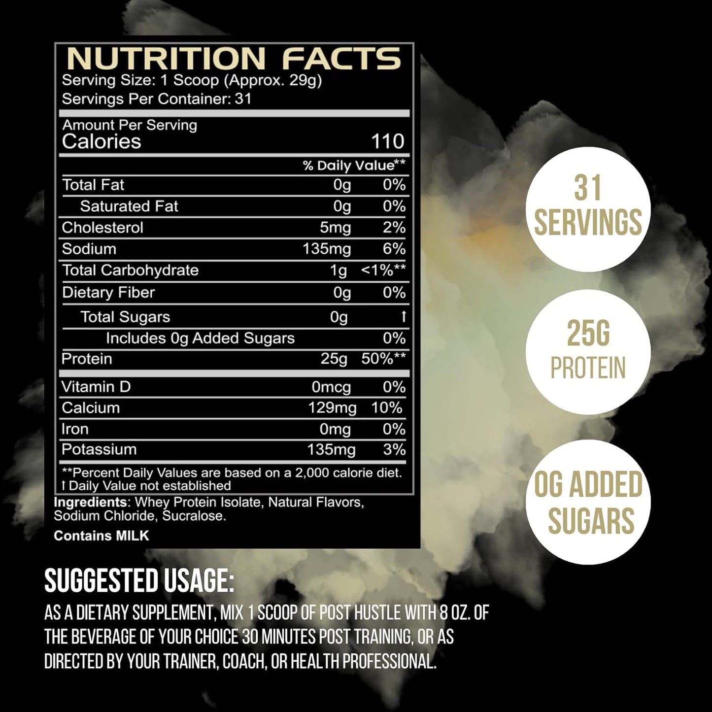 BLACKLABEL Supplements Post Hustle - Advanced Whey Protein Isolate for Muscle Recovery - Birthday Cake Flavor - 30 Servings