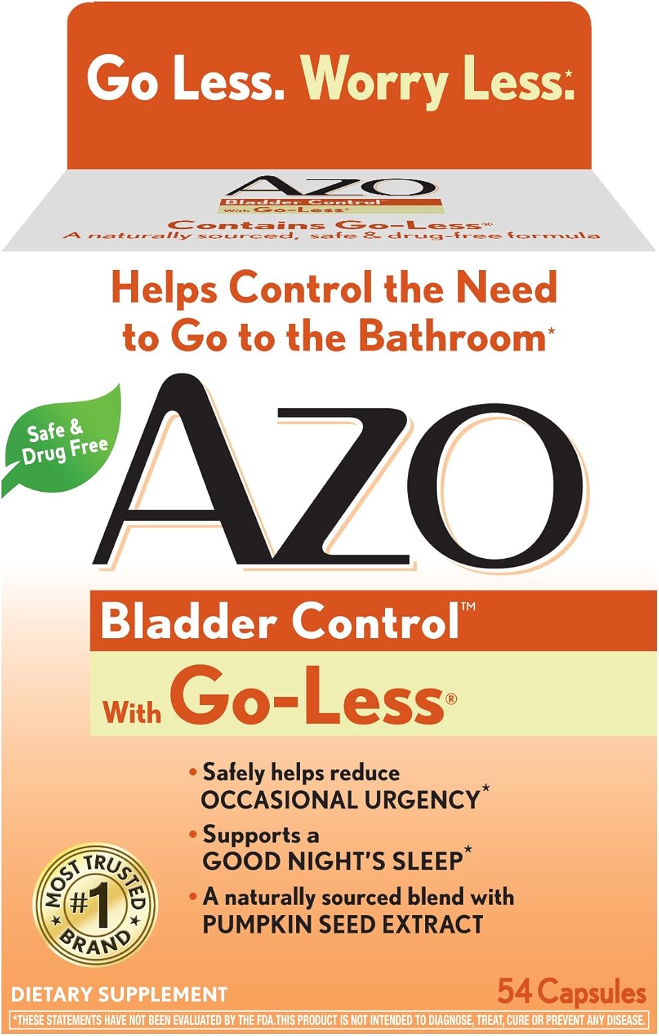 Bladder Control Daily Supplement with Go-Less | Reduces Urgency and Leakage | 54 Capsules
