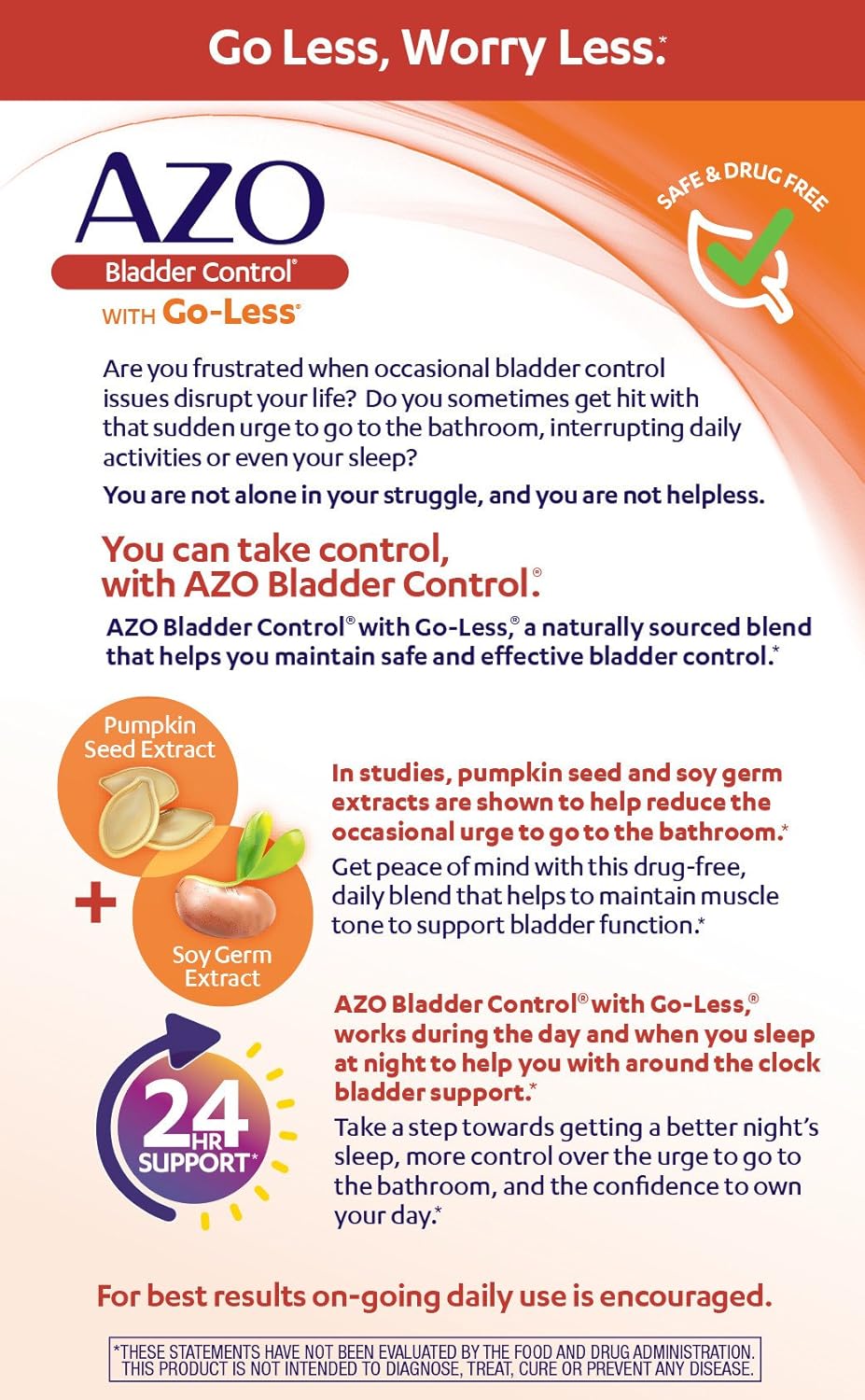 Bladder Control Daily Supplement with Go-Less | Reduces Urgency and Leakage | 54 Capsules