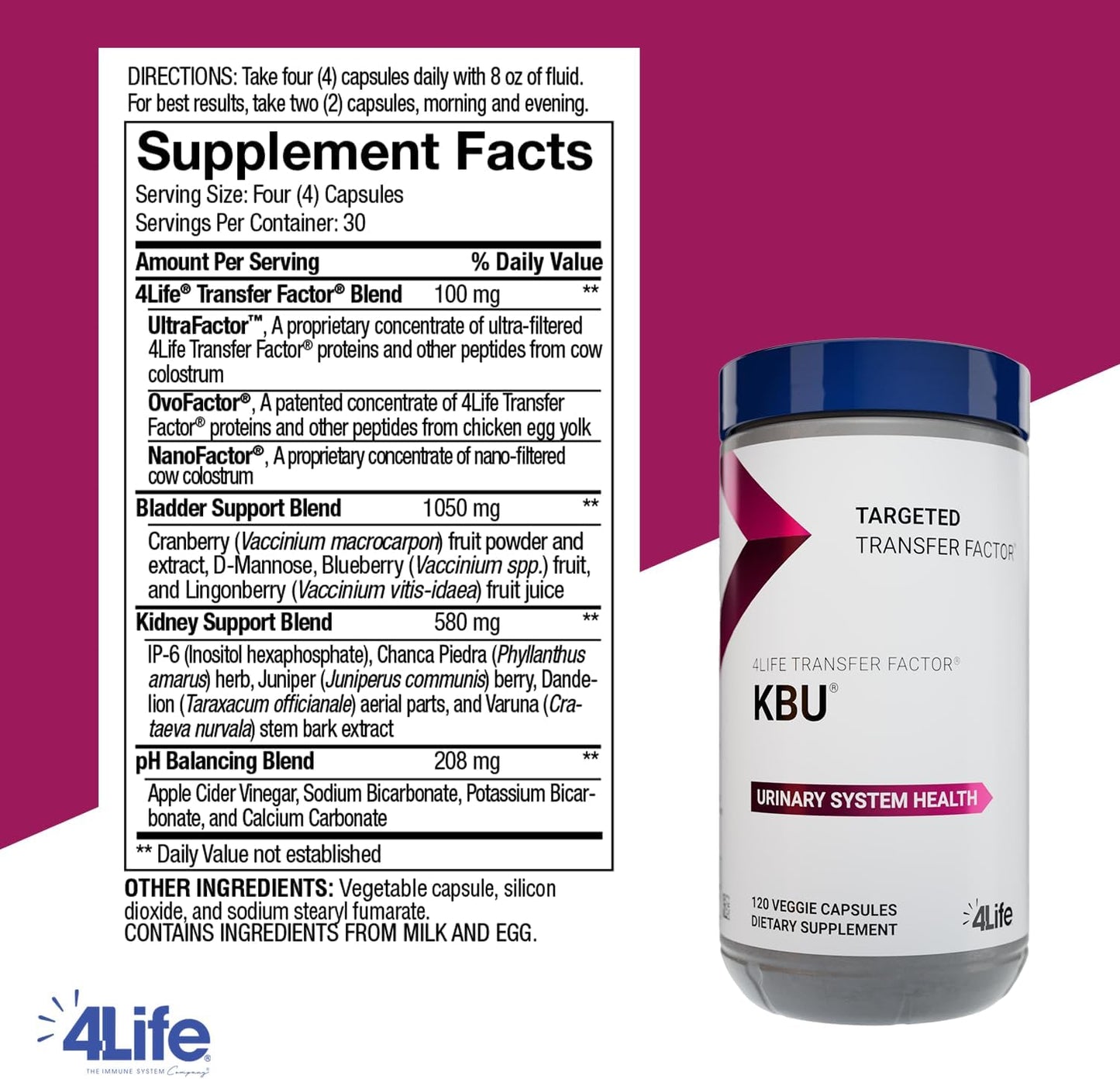 Bladder & Kidney Health Supplement with Transfer Factor, Cranberry, Blueberry, Dandelion & Juniper - 120 Capsules