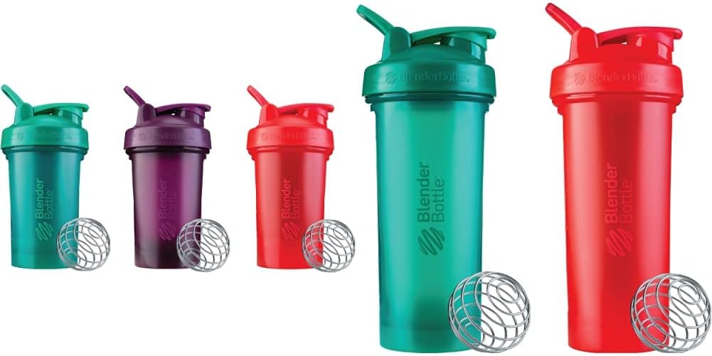BlenderBottle Classic V2 Shaker Bottle Set - 20oz & 28oz, 5-Pack in Red, Green, Plum - Ideal for Protein Shakes & Pre Workout