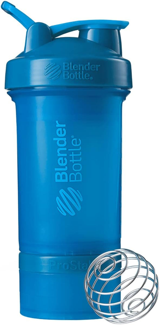 BlenderBottle ProStak Shaker Bottle with Pill Organizer and Protein Powder Storage, 22 oz, Cyan Color