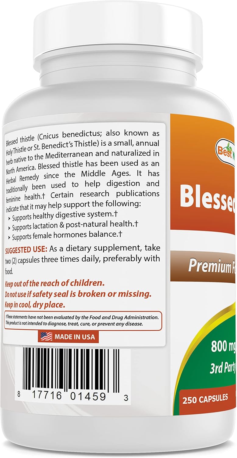 Blessed Thistle Breastfeeding Lactation Capsules - 800mg/Serving - 250 Count by Best Naturals