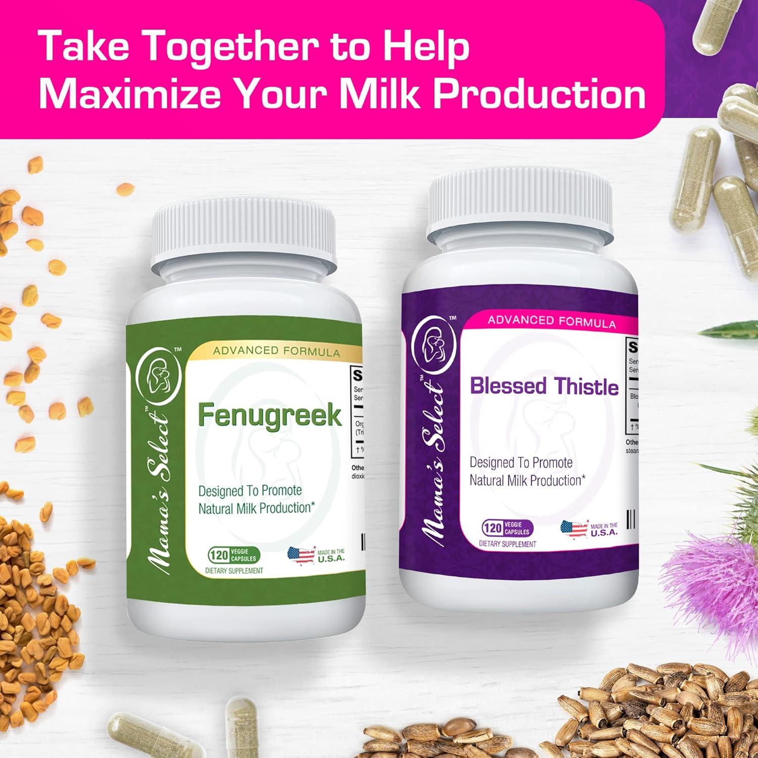 Blessed Thistle Breastfeeding Supplement 800mg - 120 Vegan Capsules for Lactation Support & Increased Breast Milk Production by Mama's Select
