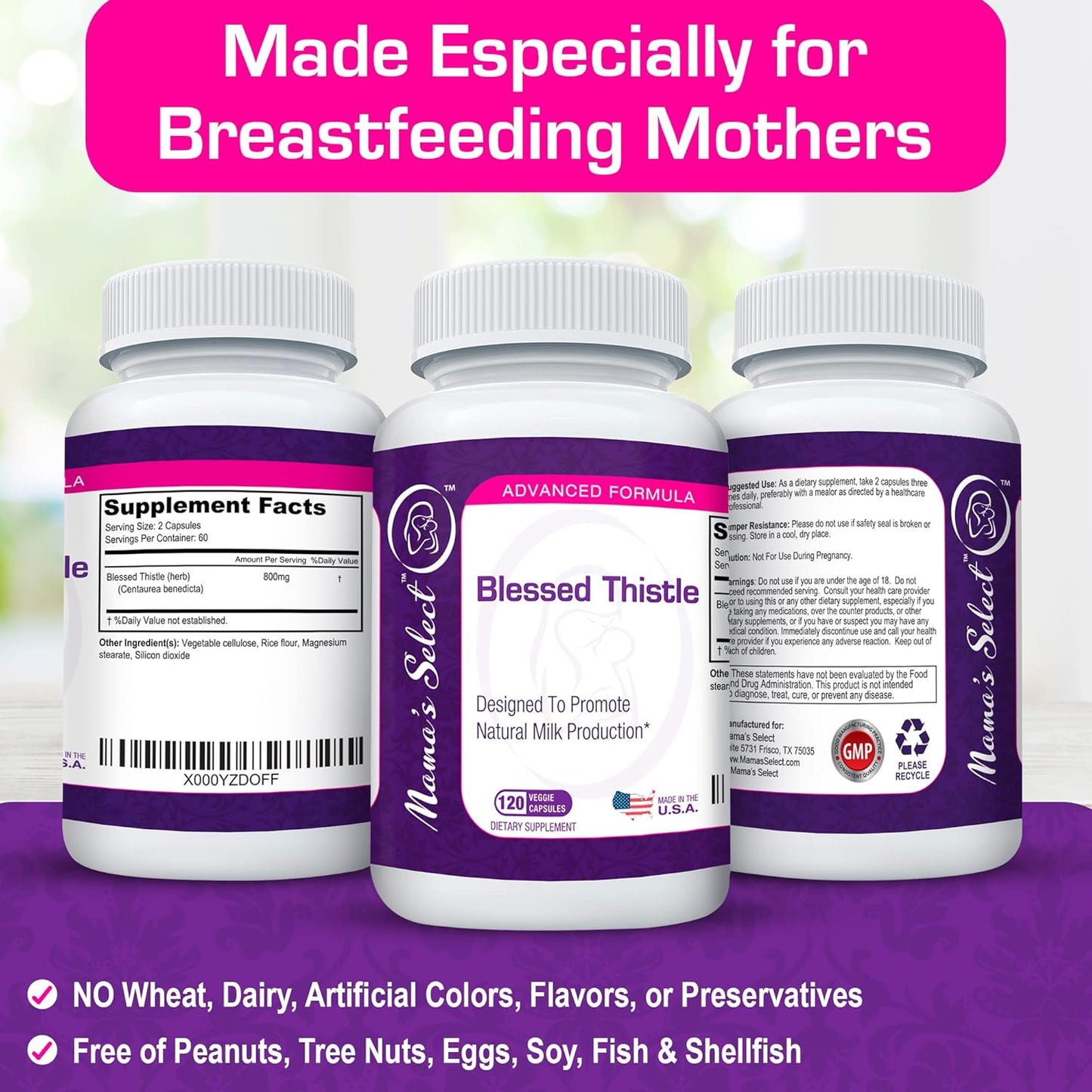 Blessed Thistle Breastfeeding Supplement 800mg - 120 Vegan Capsules for Lactation Support & Increased Breast Milk Production by Mama's Select