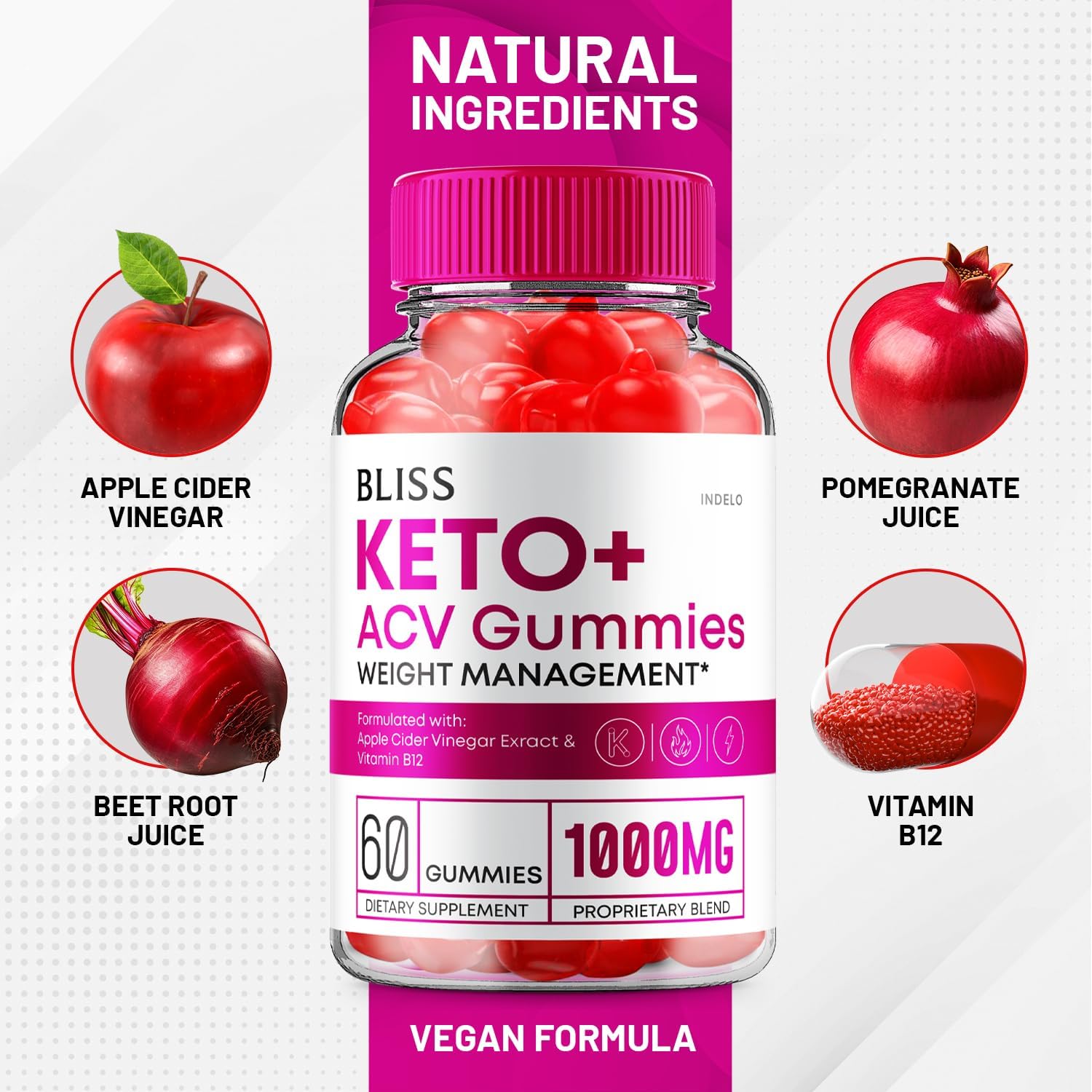 Bliss Keto ACV Gummies for Advanced Slimming Formula - Apple Cider Vinegar Dietary Supplement (60 Gummies)