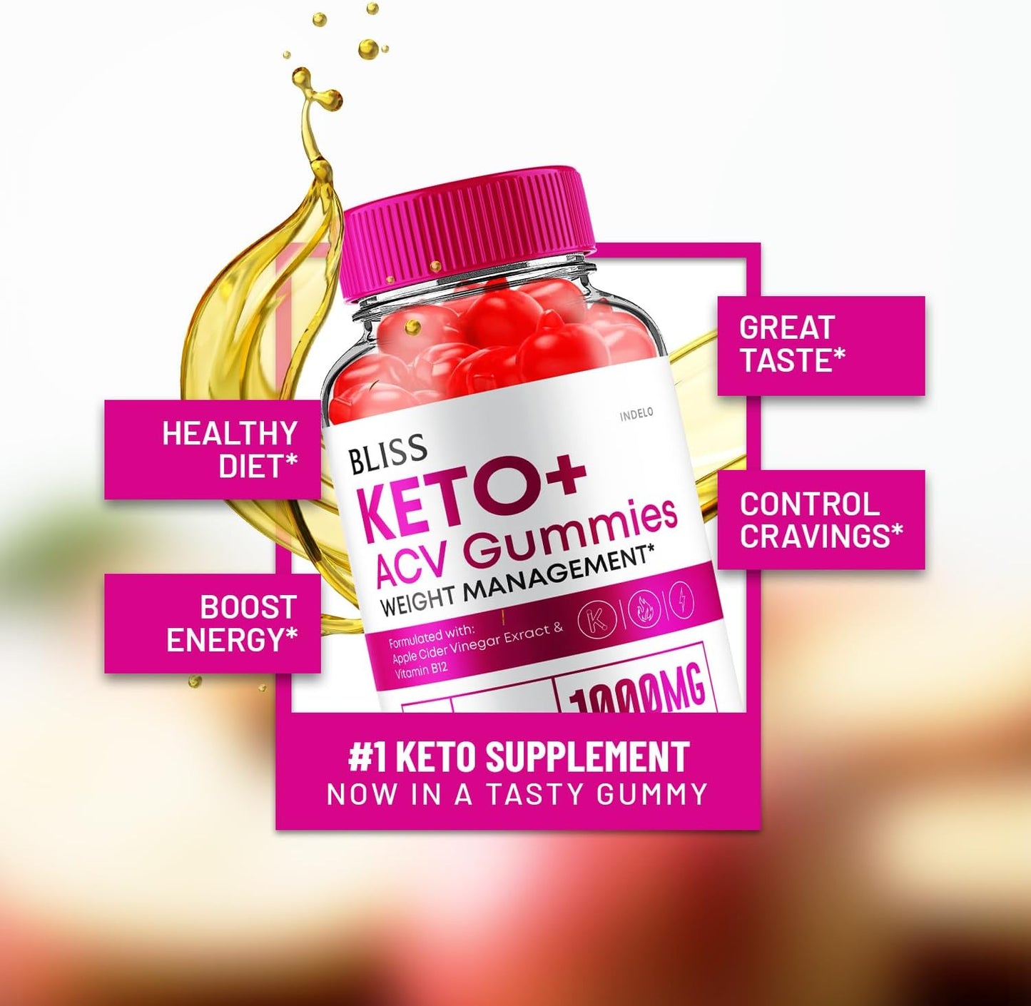 Bliss Keto ACV Gummies for Advanced Slimming Formula - Apple Cider Vinegar Dietary Supplement (60 Gummies)