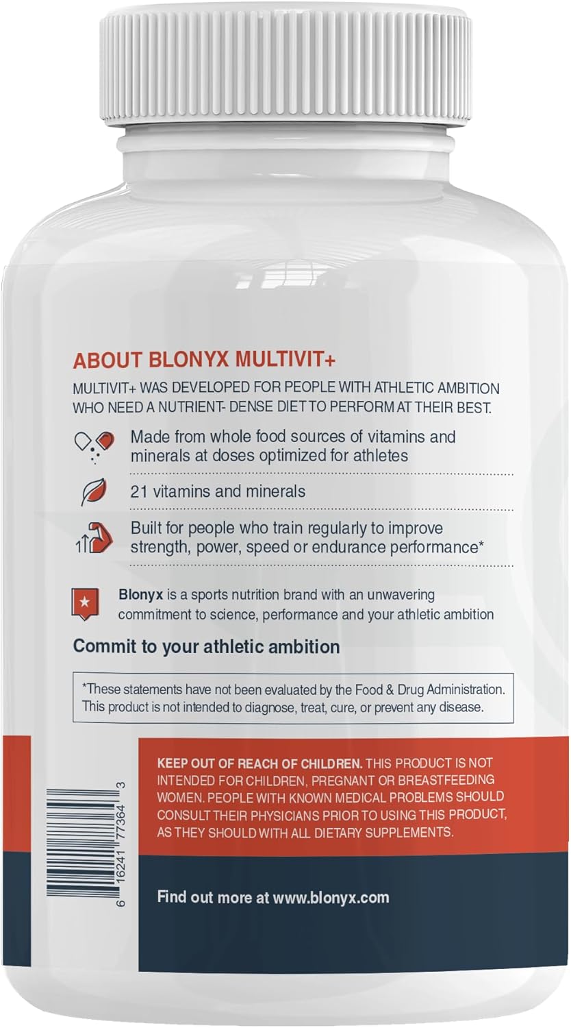 Blonyx Multivit+ Athlete's Multivitamin - Performance & Muscle Health Support, Whole Food Nutrients, 90 Days
