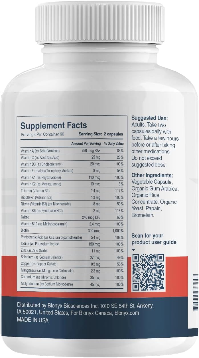 Blonyx Multivit+ Athlete's Multivitamin - Performance & Muscle Health Support, Whole Food Nutrients, 90 Days
