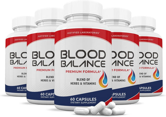 Blood Balance Advanced Formula 620MG Supplement Pills - 5 Pack, 300 Capsules by Justified Laboratories