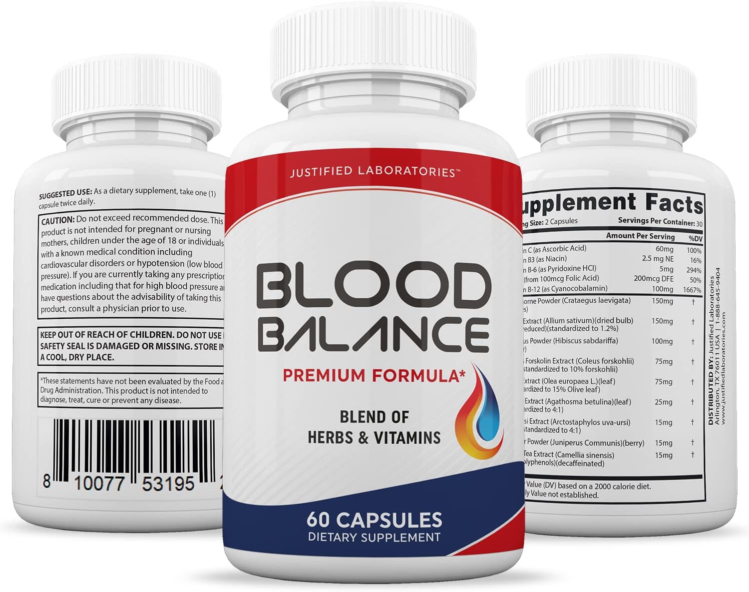 Blood Balance Advanced Formula 620MG Supplement Pills - 60 Capsules by Justified Laboratories