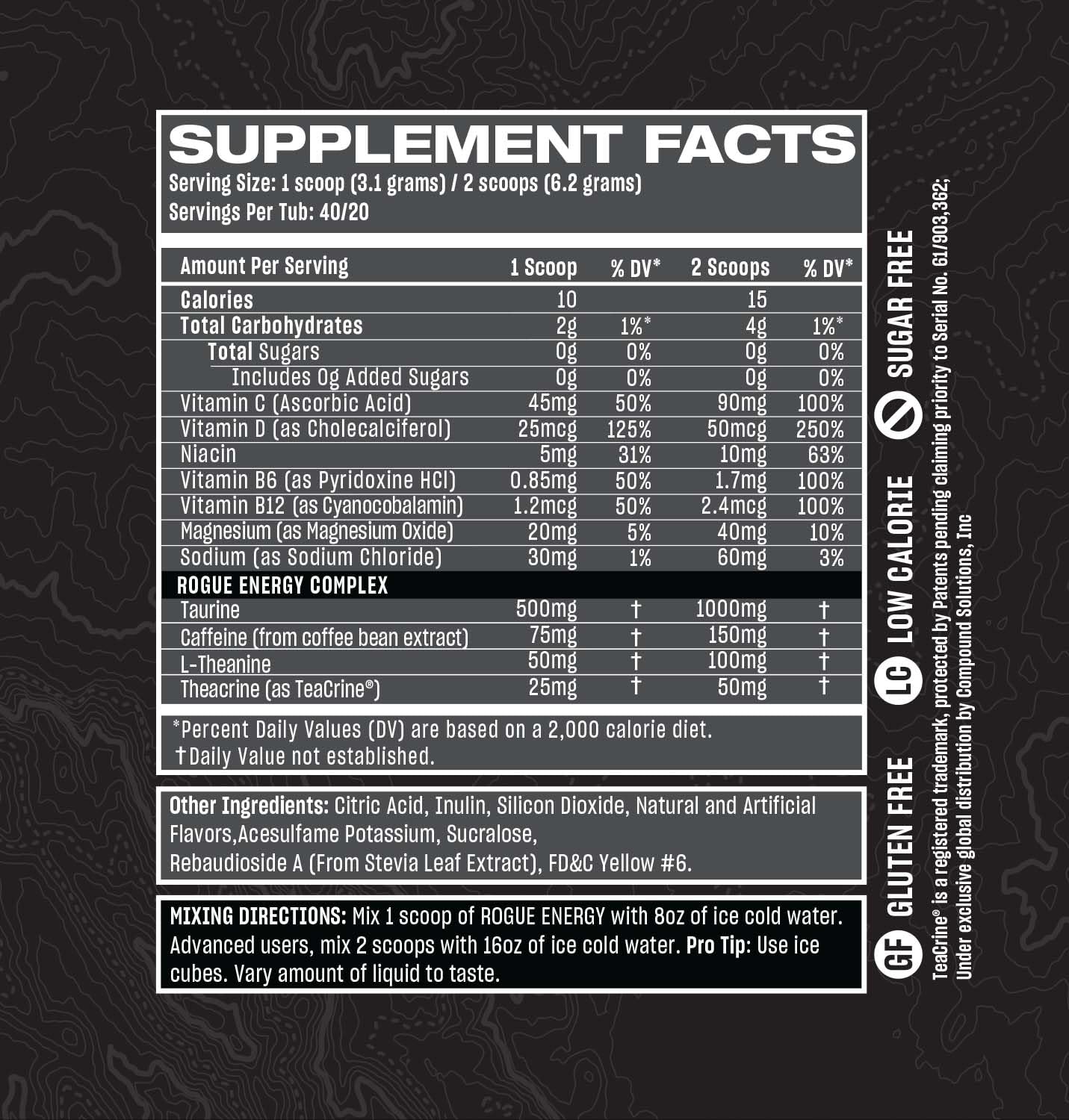 Blood Orange Rogue Energy Powder - Gaming Supplement for Mental Focus - Caffeine & Vitamin Energy Drink Mix - Sugar & Gluten Free - Made in USA - 40 Servings