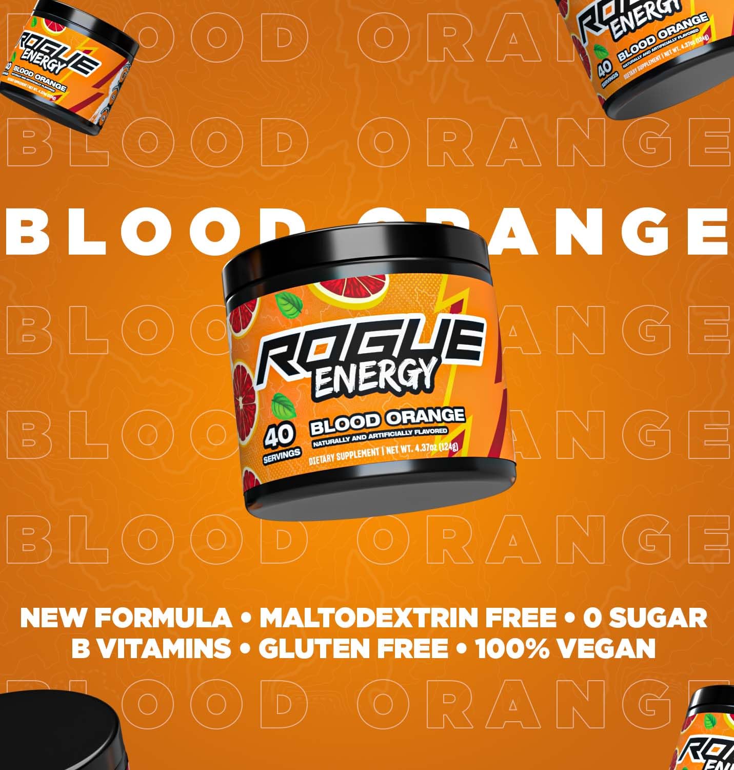 Blood Orange Rogue Energy Powder - Gaming Supplement for Mental Focus - Caffeine & Vitamin Energy Drink Mix - Sugar & Gluten Free - Made in USA - 40 Servings