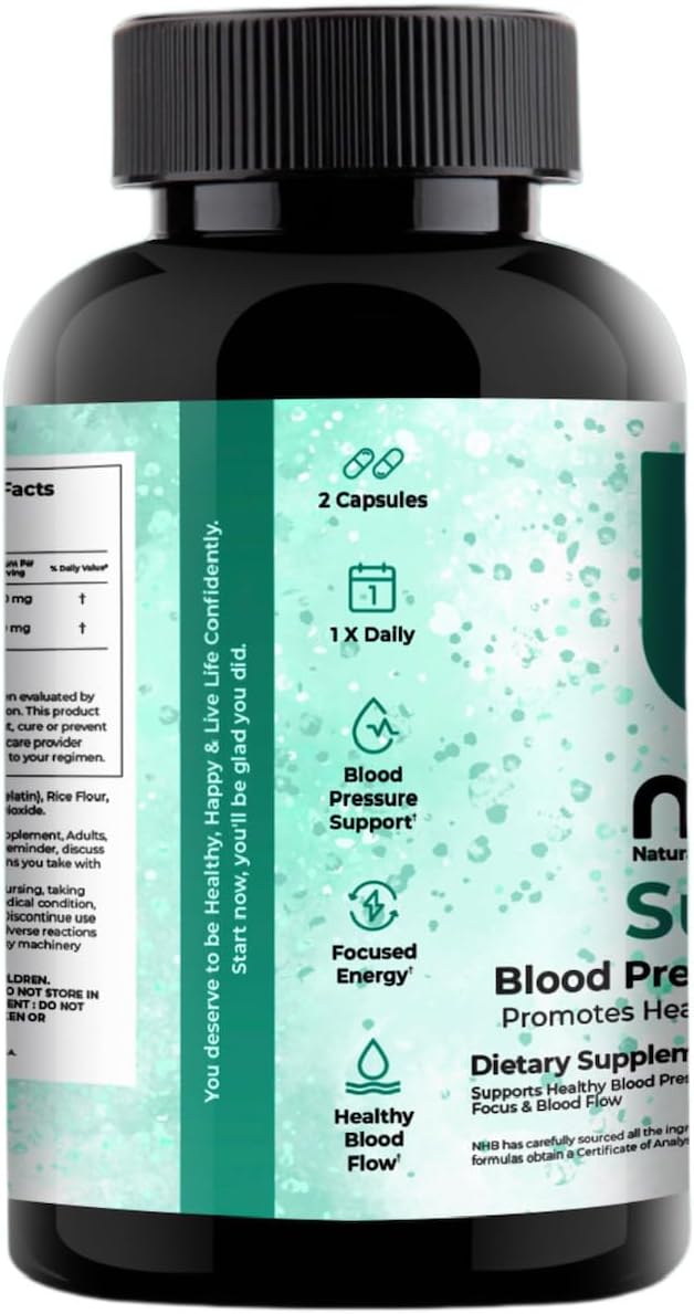 Blood Pressure Support Supplement with Nitric Oxide Production, Beet Energy, Grape Seed Extract & Beet Root Powder - 60 Capsules.