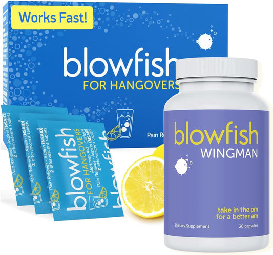 Blowfish Hangover System with 12 Effervescent Tablets & 30 Pills for Pre-Drinking Support and Morning Relief