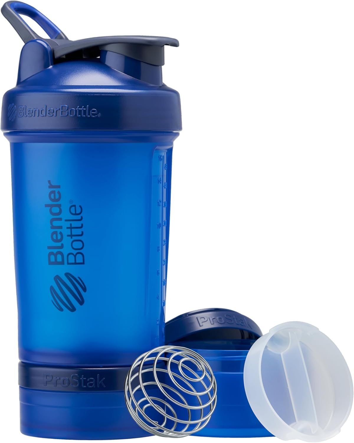 Blue BlenderBottle ProStak System with Pill Organizer - 22 oz Shaker Bottle for Protein Powder Storage