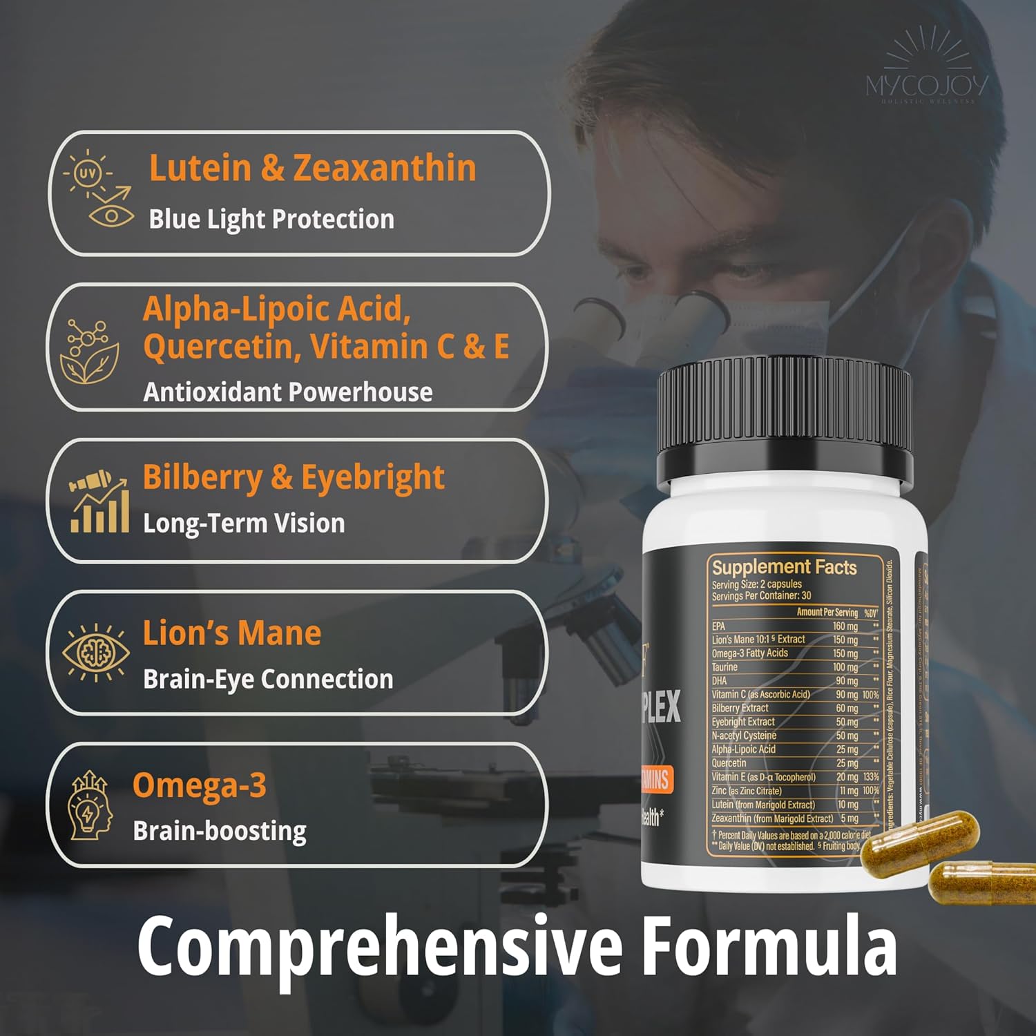 Blue Light Defense Eye Complex with Lion's Mane, Omega-3, Lutein, and Bilberry Extract | 60 Capsules