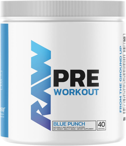 Blue Punch RAW Pre Workout Powder - Enhances Focus, Strength, and Energy - Optimal Training Supplement with Powerful Pump - 40 Servings