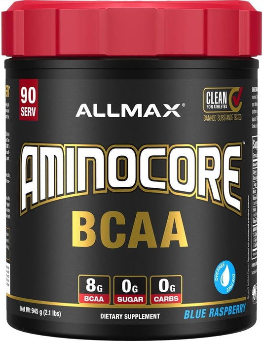 Blue Raspberry BCAA Powder with 8.18g BCAAs and B Vitamins - 945g - Sugar Free - 90 Servings by ALLMAX Nutrition