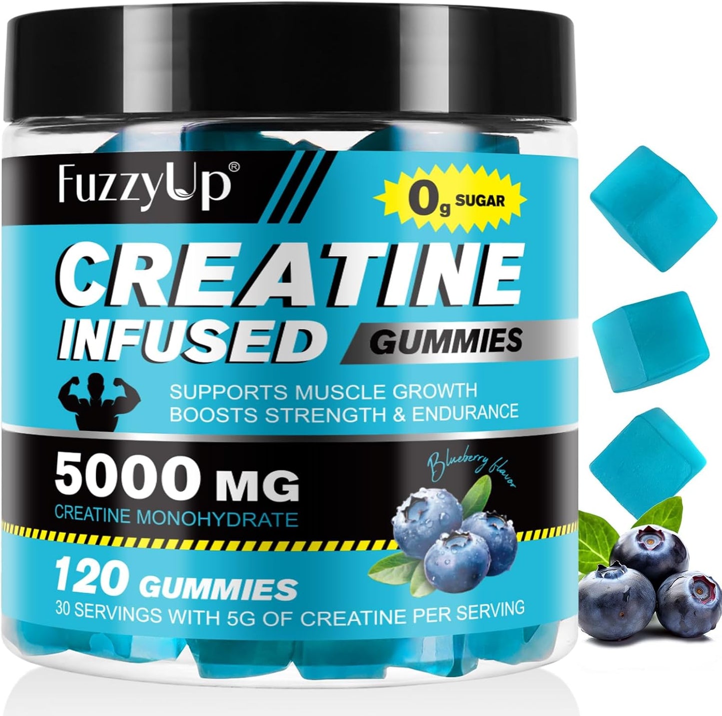 Blue Raspberry Creatine Monohydrate Gummies - 5g per Serving for Men & Women - Muscle Growth Support - 120 Count
