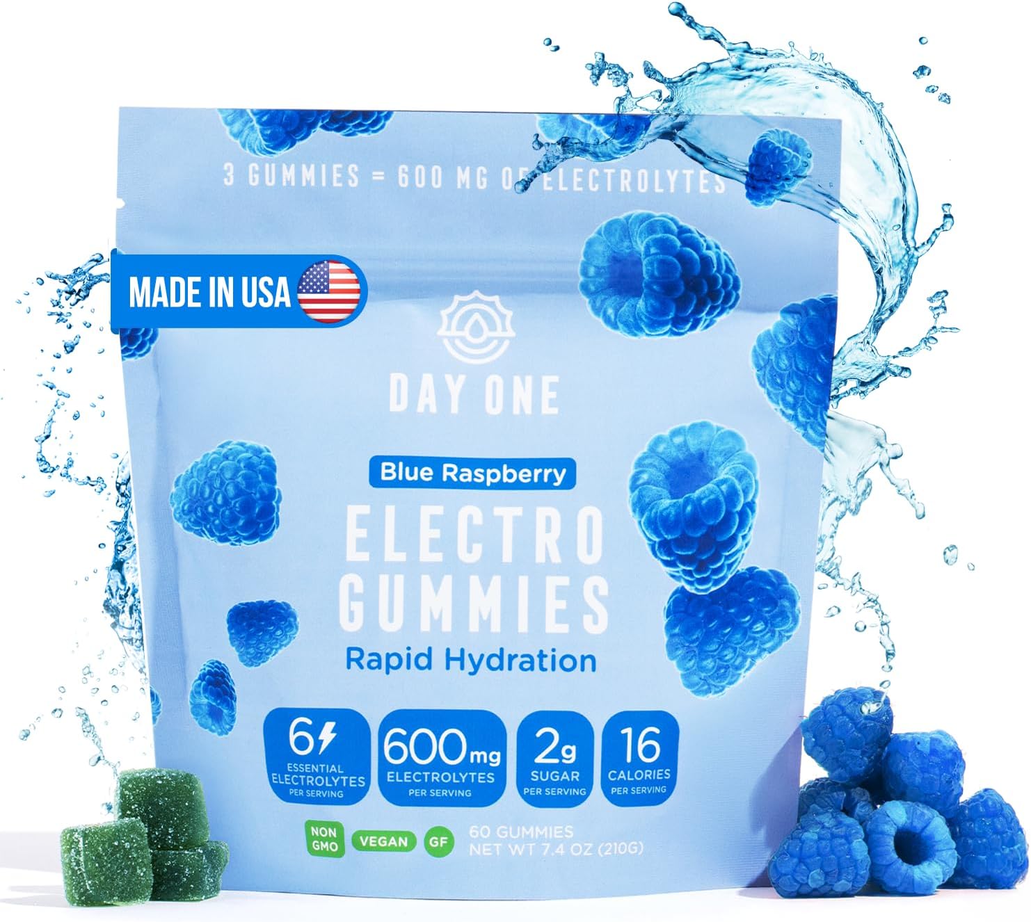 Blue Raspberry Electrolyte Gummies for Runners & Athletes - Hydration Alternative to Powders & Tablets - 60 Gummies