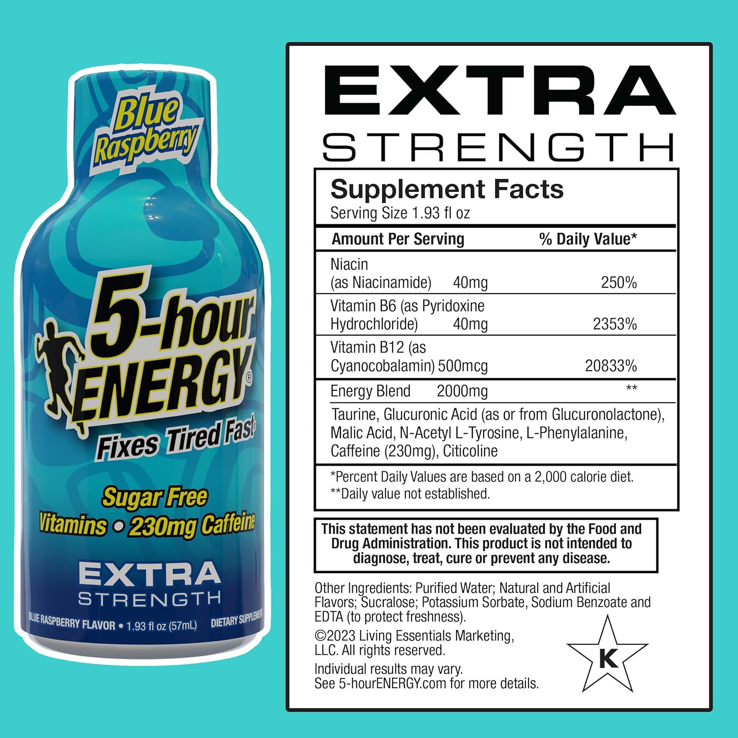 Blue Raspberry Flavor 5-hour ENERGY Extra Strength Shots - 24 Count, Sugar-Free, Zero Calories, with B-Vitamins & Amino Acids for Energy Boost