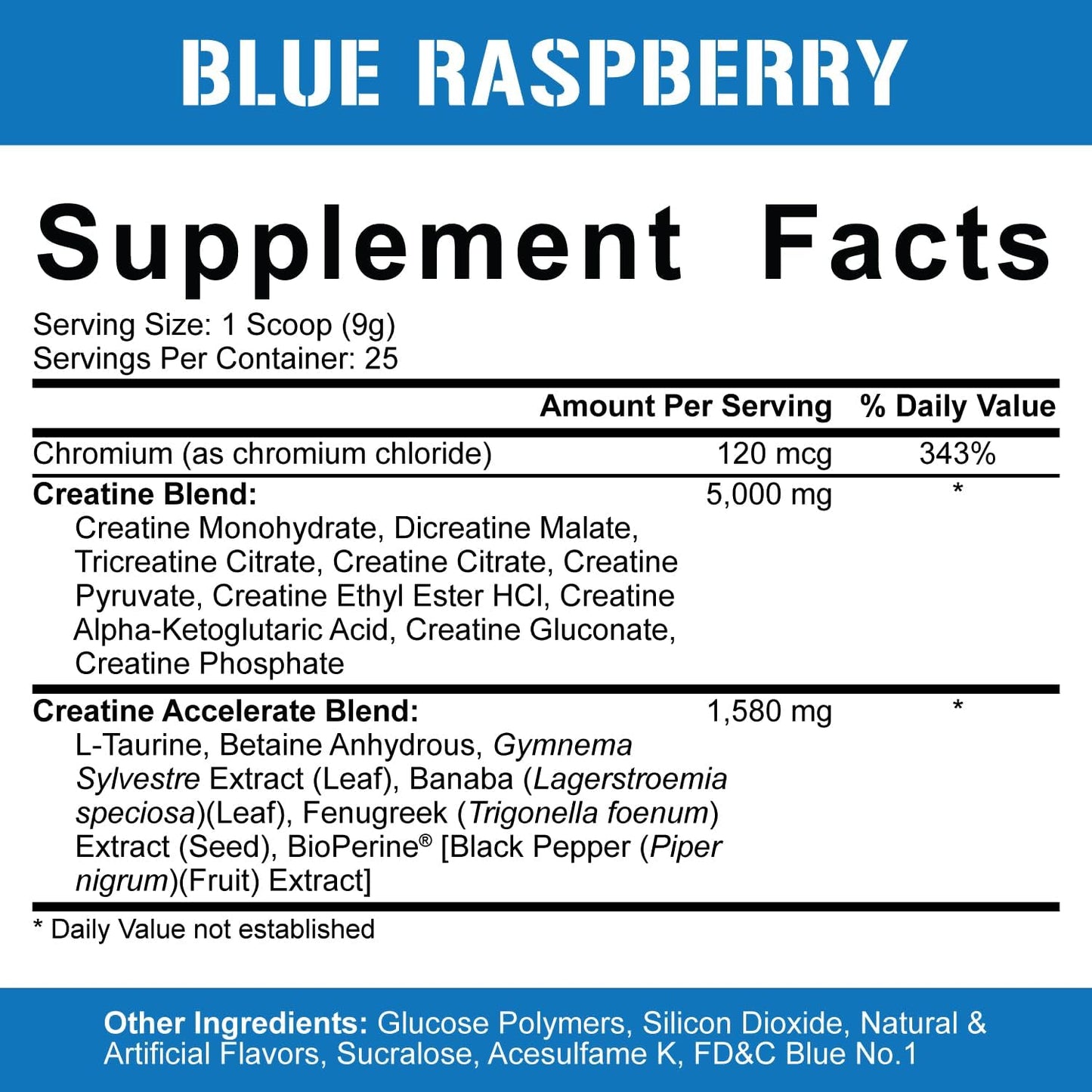 Blue Raspberry Flavored Creatine Powder with Accelerators for Muscle Gain & Recovery