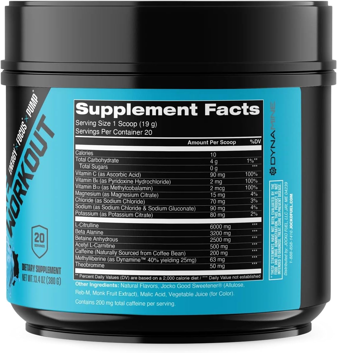 Blue Raspberry Flavored Jocko-Fuel Pre-Workout Powder - High Stim with 200mg Caffeine - Sugar-Free & Gluten-Free - Boosts Energy & Muscle Endurance - 20 Servings