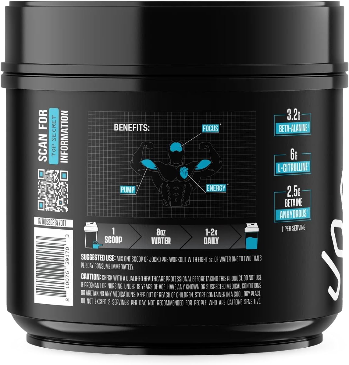 Blue Raspberry Flavored Jocko-Fuel Pre-Workout Powder - High Stim with 200mg Caffeine - Sugar-Free & Gluten-Free - Boosts Energy & Muscle Endurance - 20 Servings