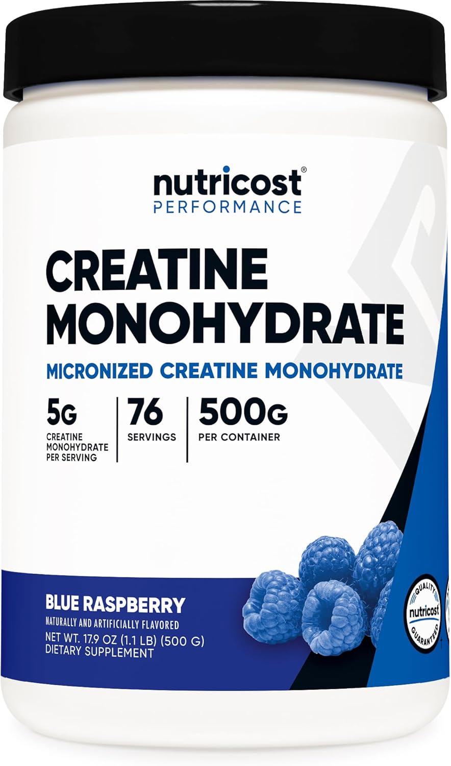 Blue Raspberry Flavored Nutricost Creatine Monohydrate Powder - 500g (1.1lbs)