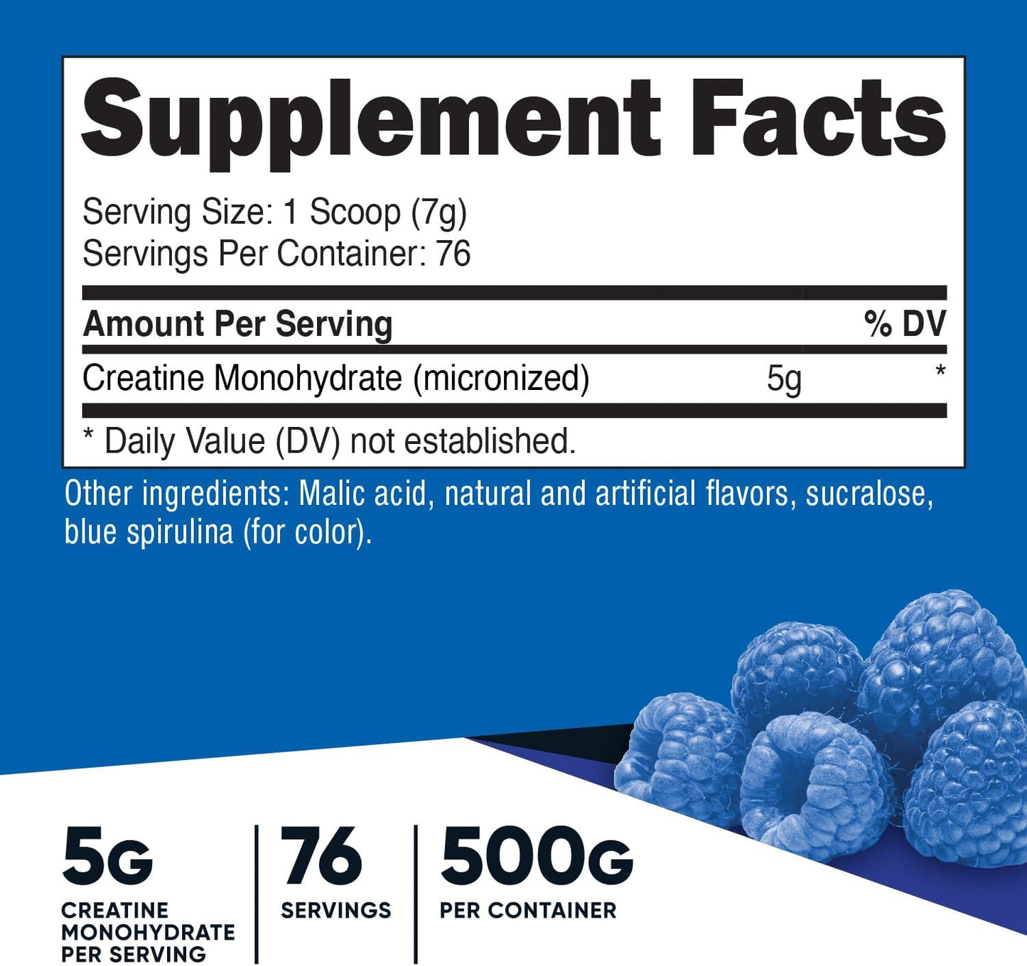 Blue Raspberry Flavored Nutricost Creatine Monohydrate Powder - 500g (1.1lbs)