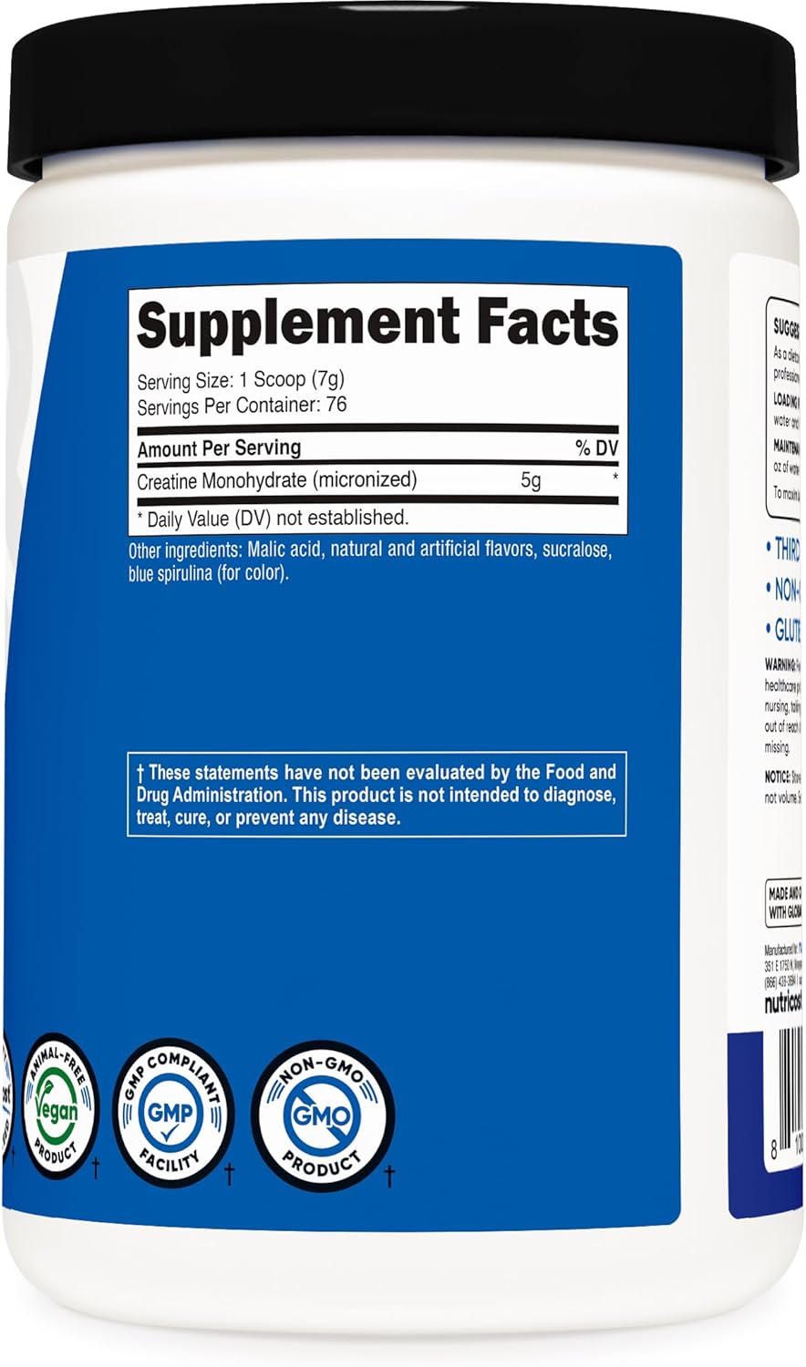 Blue Raspberry Flavored Nutricost Creatine Monohydrate Powder - 500g (1.1lbs)