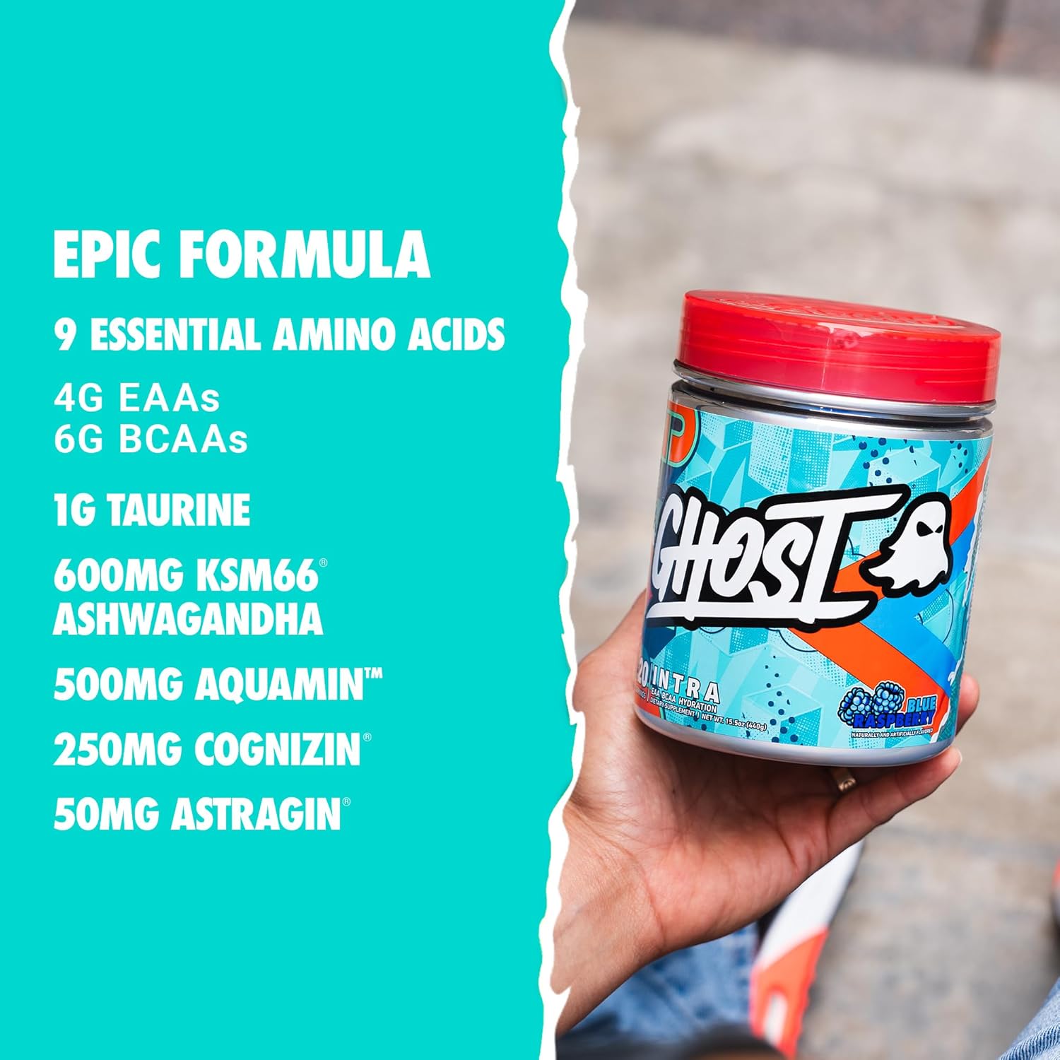 Blue Raspberry GHOST Intra Workout Powder with BCAAs, EAAs, Nootropics, and Hydration for Muscle Recovery and Focus - Pre, Intra, and Post Workout Amino Acids