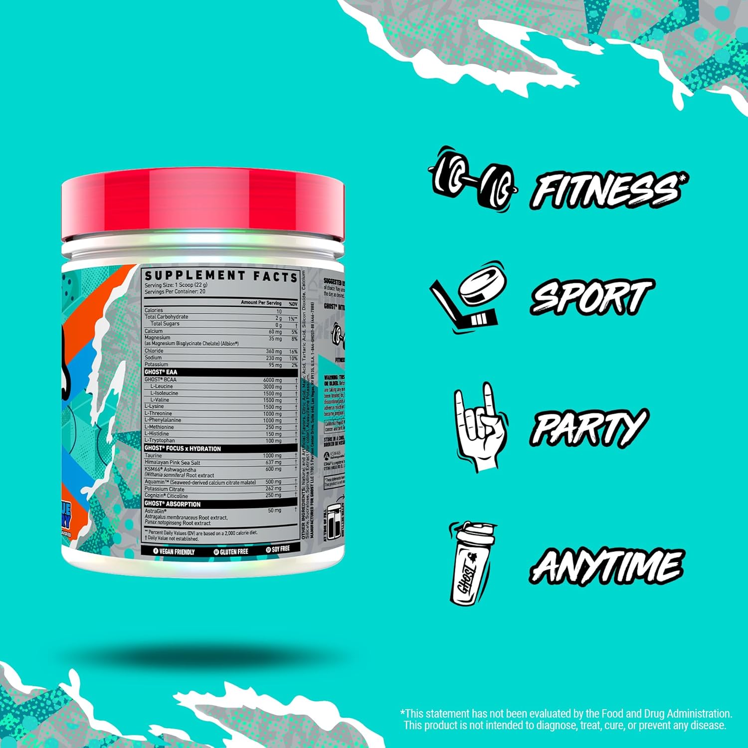 Blue Raspberry GHOST Intra Workout Powder with BCAAs, EAAs, Nootropics, and Hydration for Muscle Recovery and Focus - Pre, Intra, and Post Workout Amino Acids