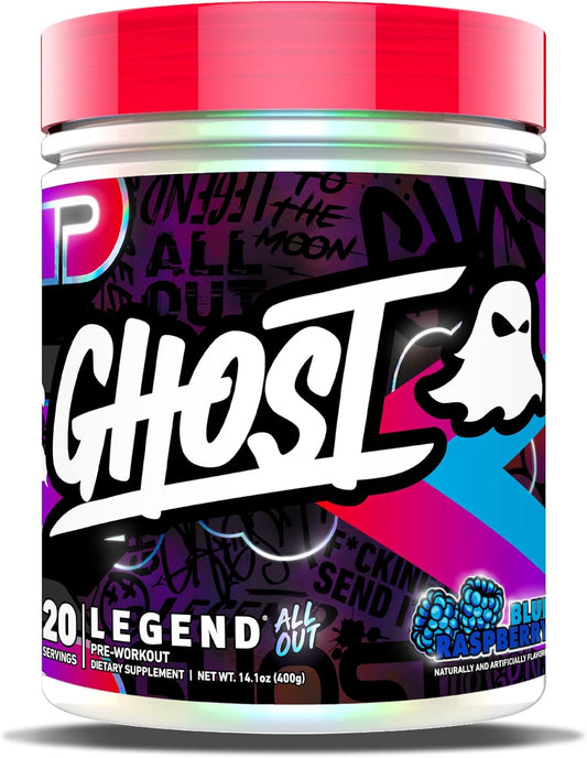 Blue Raspberry GHOST Legend Pre-Workout Powder - 20 Servings - Energy & Pump Supplement for Men & Women - Caffeine, L-Citrulline, Beta Alanine Blend - Sugar Free