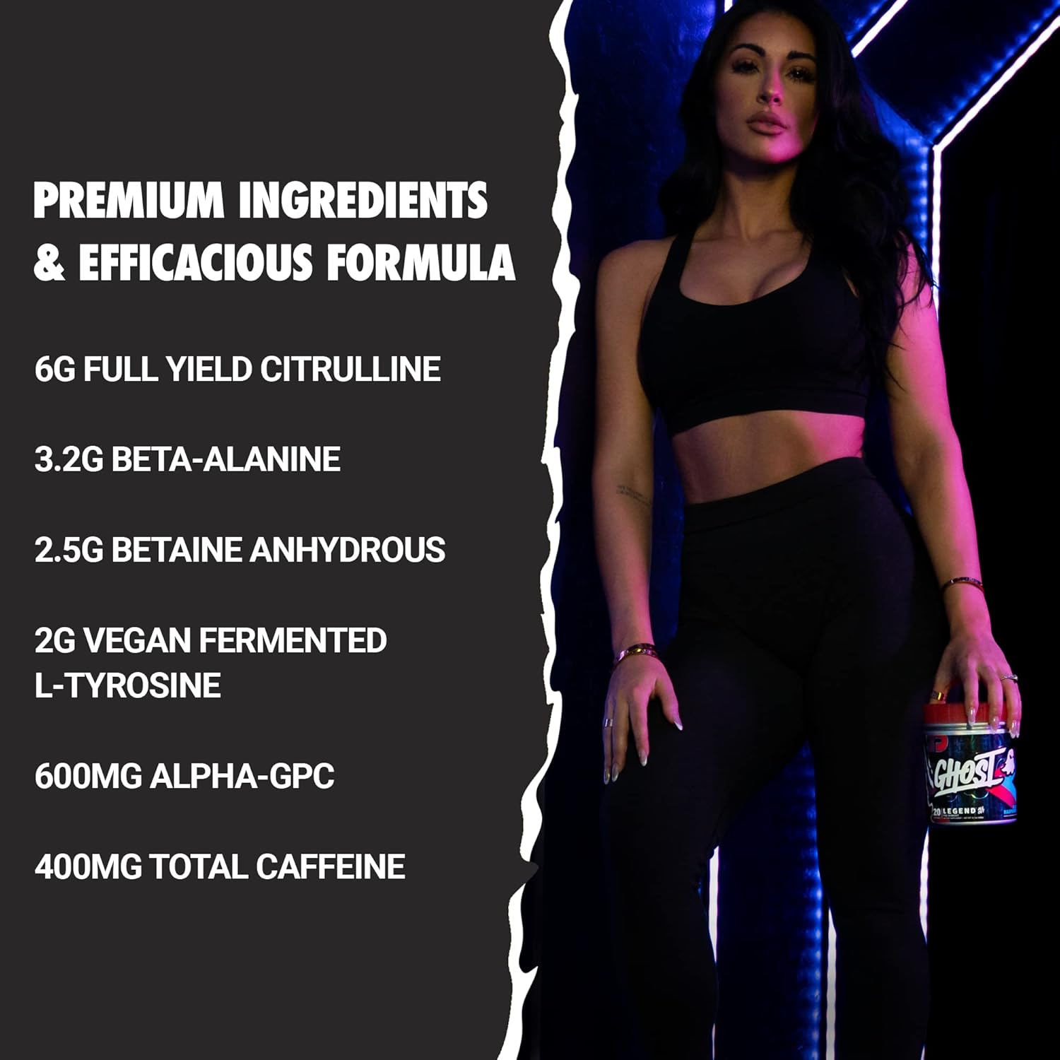 Blue Raspberry GHOST Legend Pre-Workout Powder - 20 Servings - Energy & Pump Supplement for Men & Women - Caffeine, L-Citrulline, Beta Alanine Blend - Sugar Free