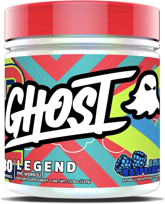 Blue Raspberry GHOST Legend V3 Pre-Workout Powder - 30 Servings - Energy & Focus Booster with Caffeine, L-Citrulline, & Beta Alanine - Soy, Sugar, Gluten-Free Vegan Formula for Men & Women