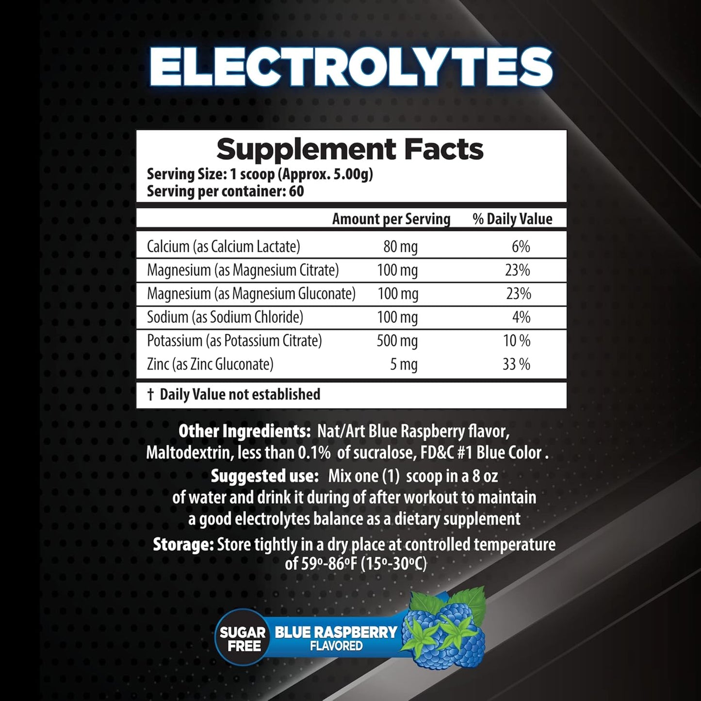 Blue Raspberry LHA Pro Series Hydration Electrolytes with Calcium, Magnesium, Sodium, Zinc - 300g