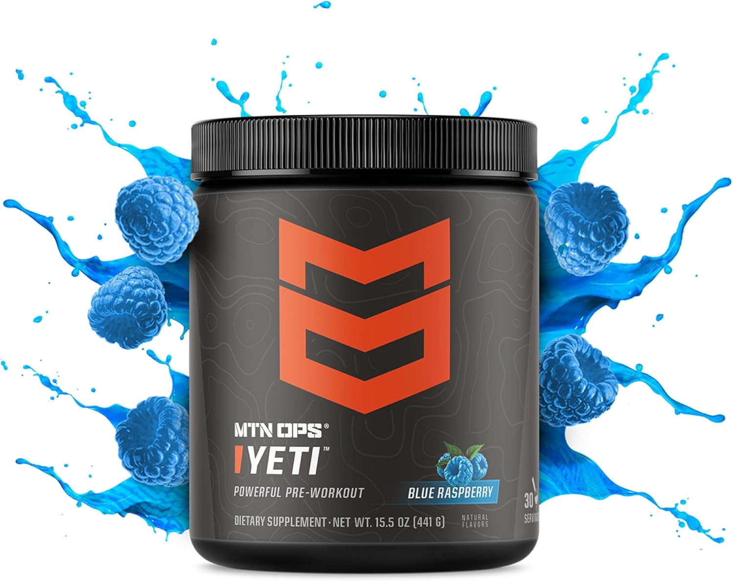 Blue Raspberry MTN OPS Yeti Monster Pre-Workout Powder Energy Drink - 30 Servings