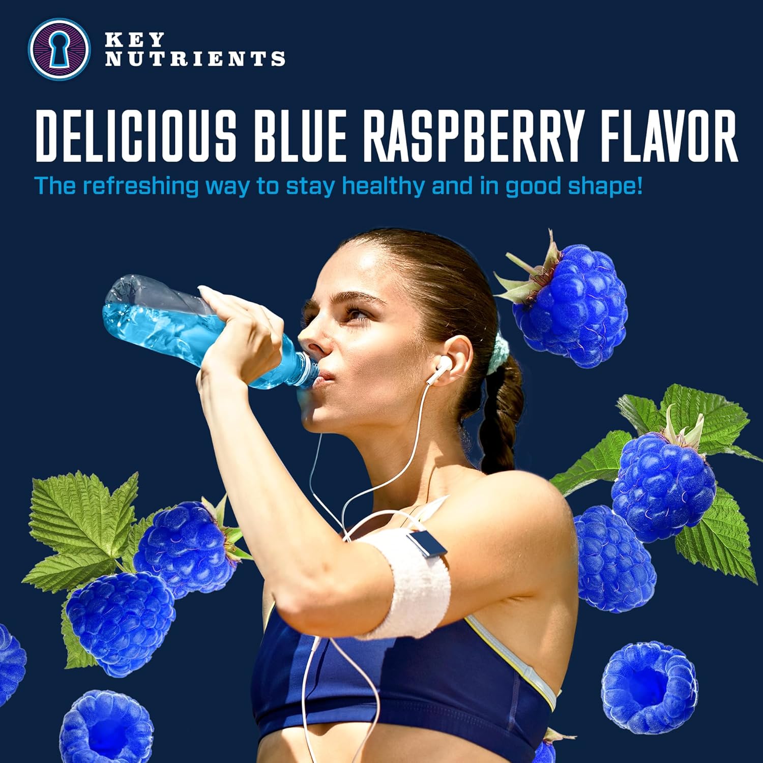 Blue Raspberry Multivitamin Electrolyte Powder with Key Nutrients for Endurance & Hydration - Sugar-Free Energy Supplement - 90 Servings, Made in USA