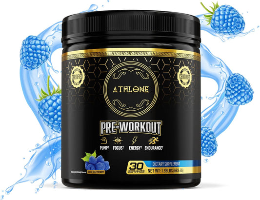 Blue Raspberry Pre-Workout Powder - Energy Boost with Caffeine, L-Citrulline, Beta-Alanine, Himalayan Pink Salt - Natural Ingredients (30 Servings)